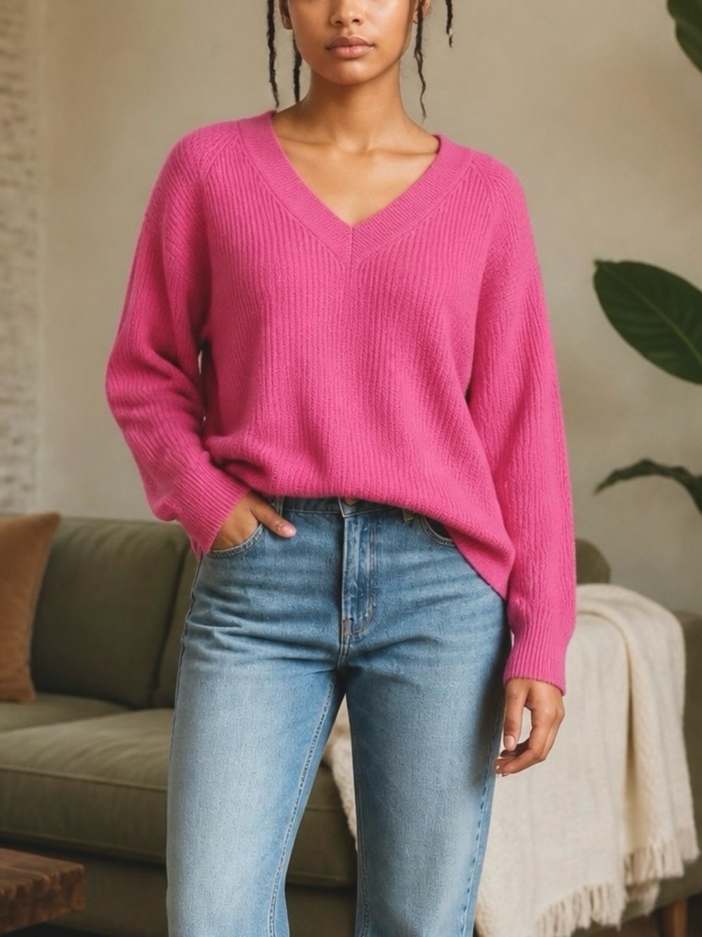 Old Navy Women's Pink V-Neck Sweater Size XL Preppy, Cozy, pullover, Barbiecore